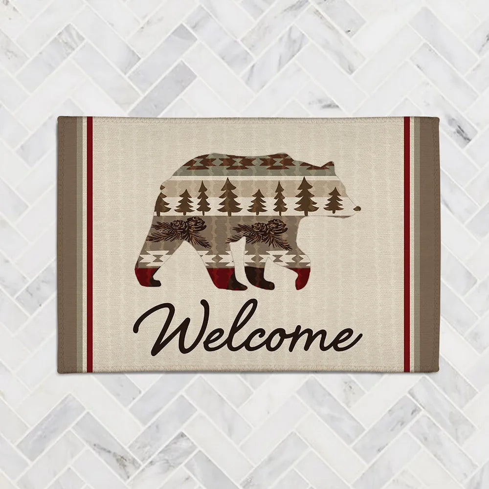 Tribal Lodge Bear Welcome Chenille Accent Rug