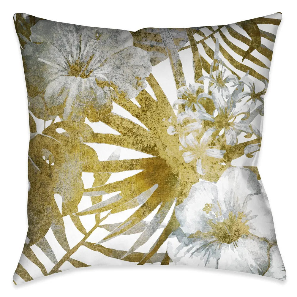 Gilded Tropical Bloom I Outdoor Decorative Pillow