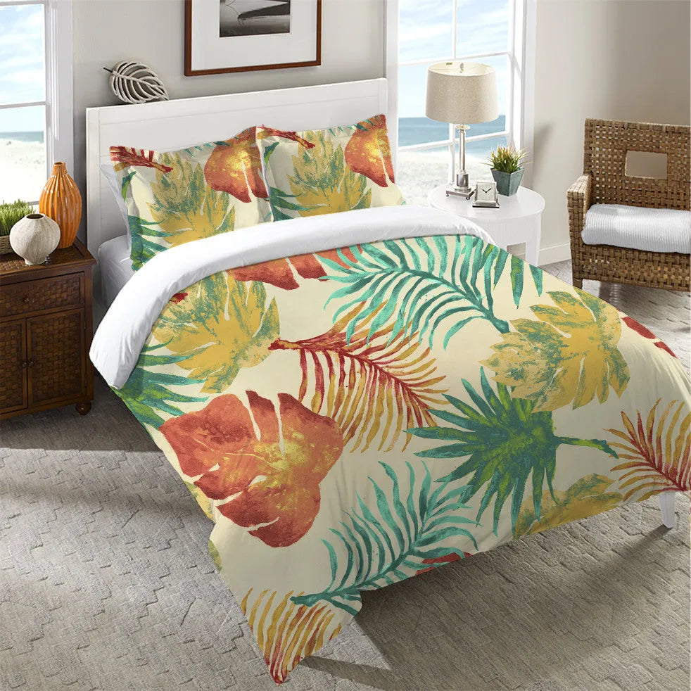 Tropical Havana Palm Leaves Duvet Cover