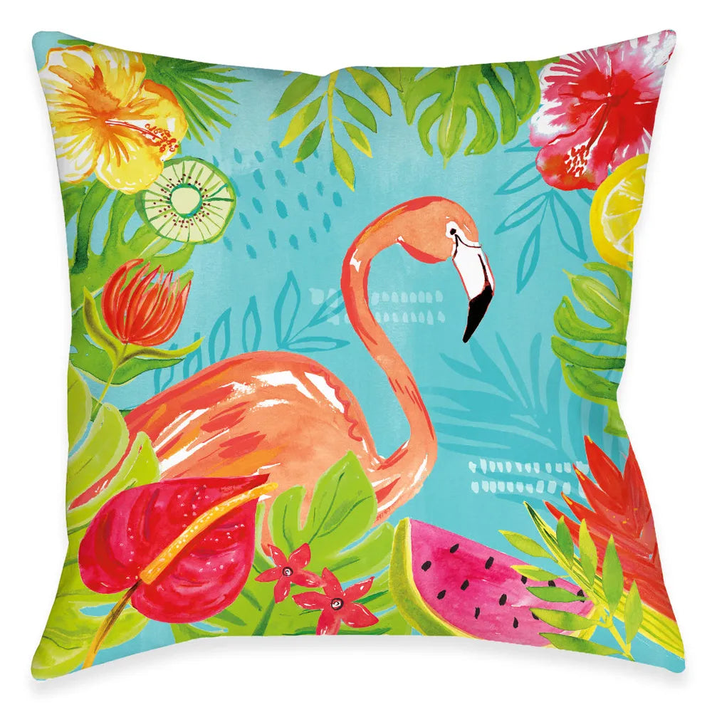 Tutti Fruity Flamingo Outdoor Decorative Pillow