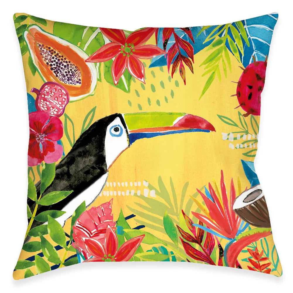 Tutti Fruity Toucan Outdoor Decorative Pillow
