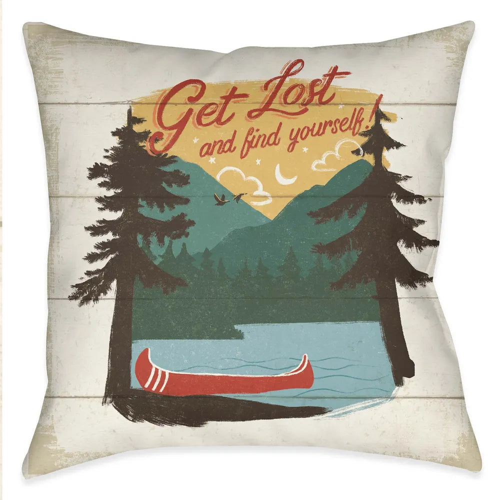 Time to explore this fun vintage-inspired lakeside accent pillow displays a fun lakeside graphic. 