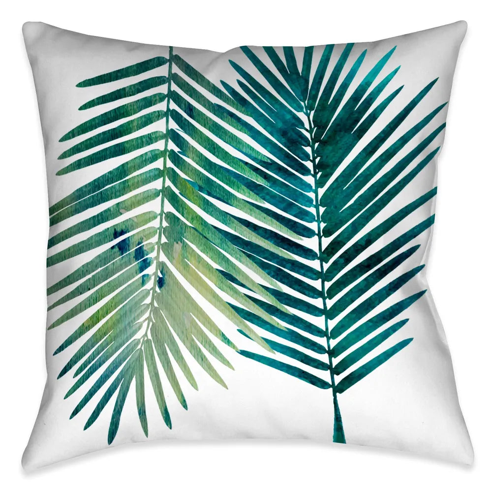 Watercolor Teal Palms I Outdoor Decorative Pillow