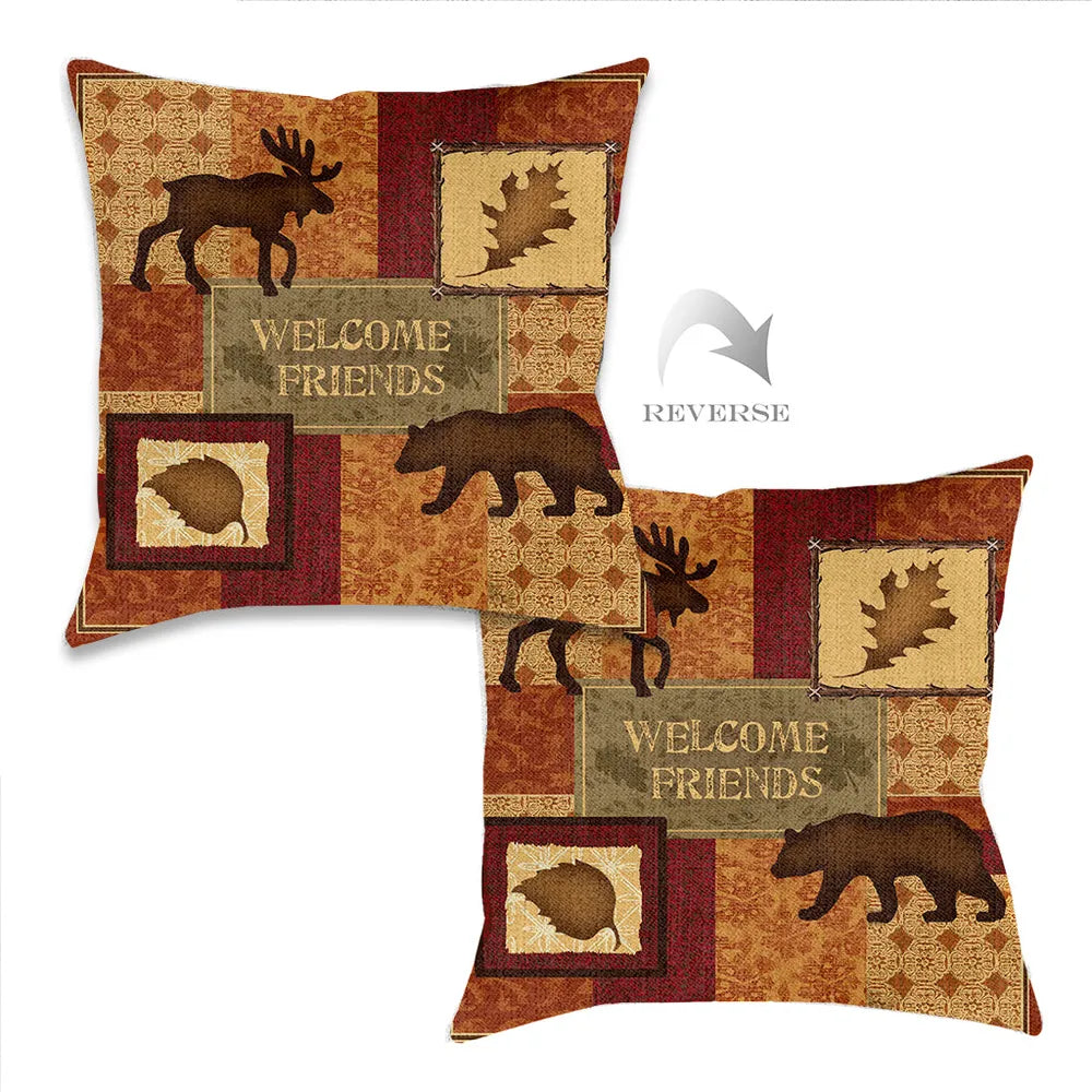 Welcome Friends Lodge Indoor Woven Decorative Pillow