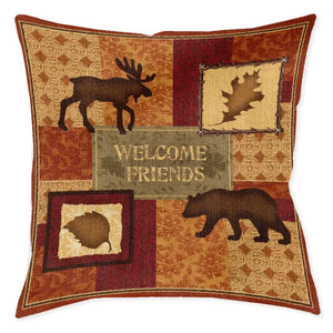 Welcome Friends Lodge Indoor Woven Decorative Pillow