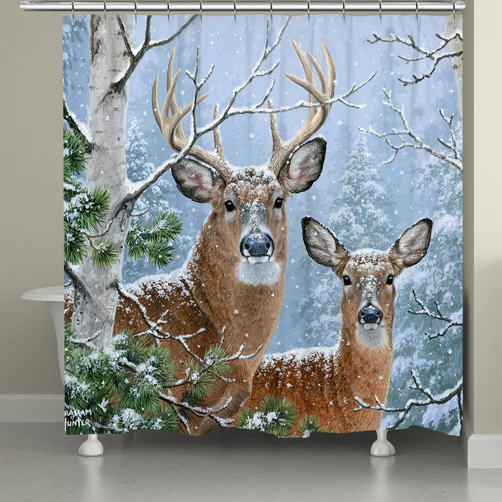 White Tail Winter Shower Curtain