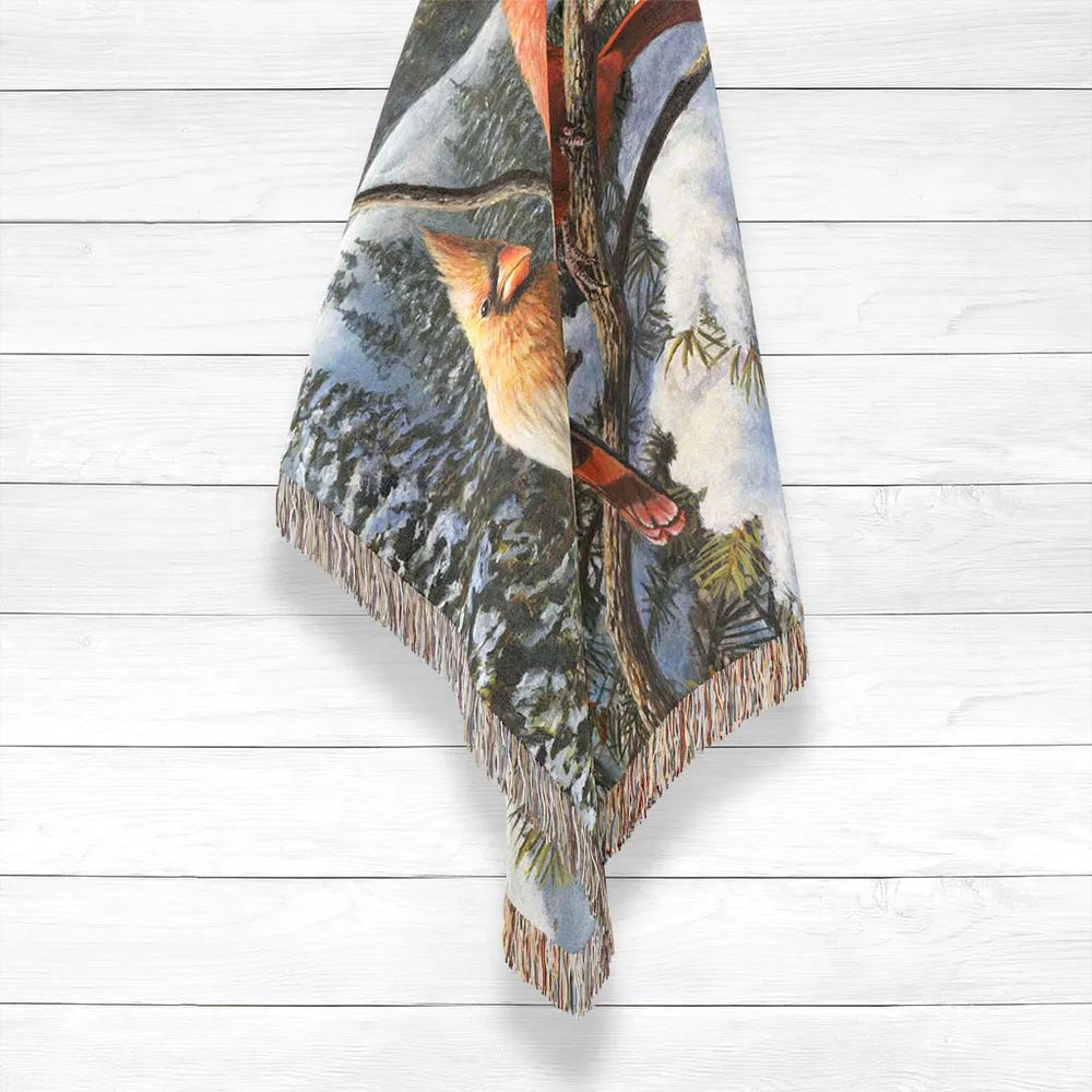 Winter Cardinal Woven Throw Blanket
