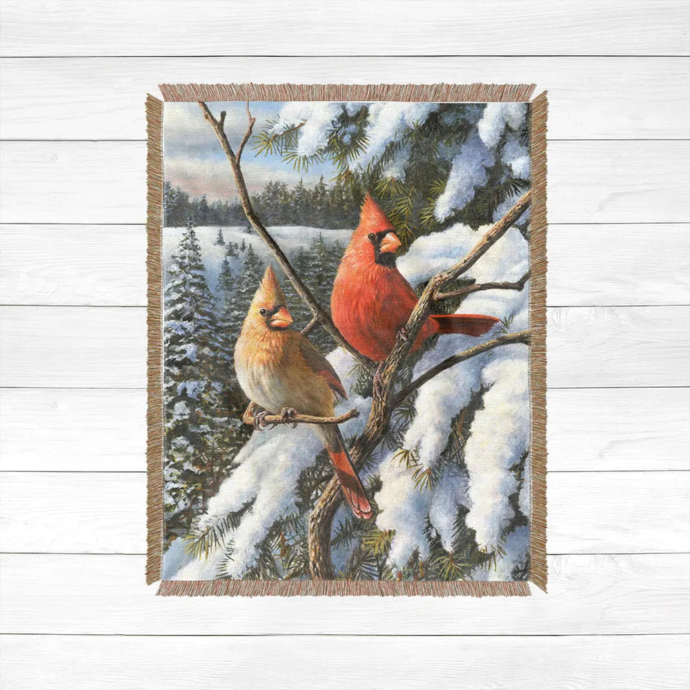 Winter Cardinal Woven Throw Blanket