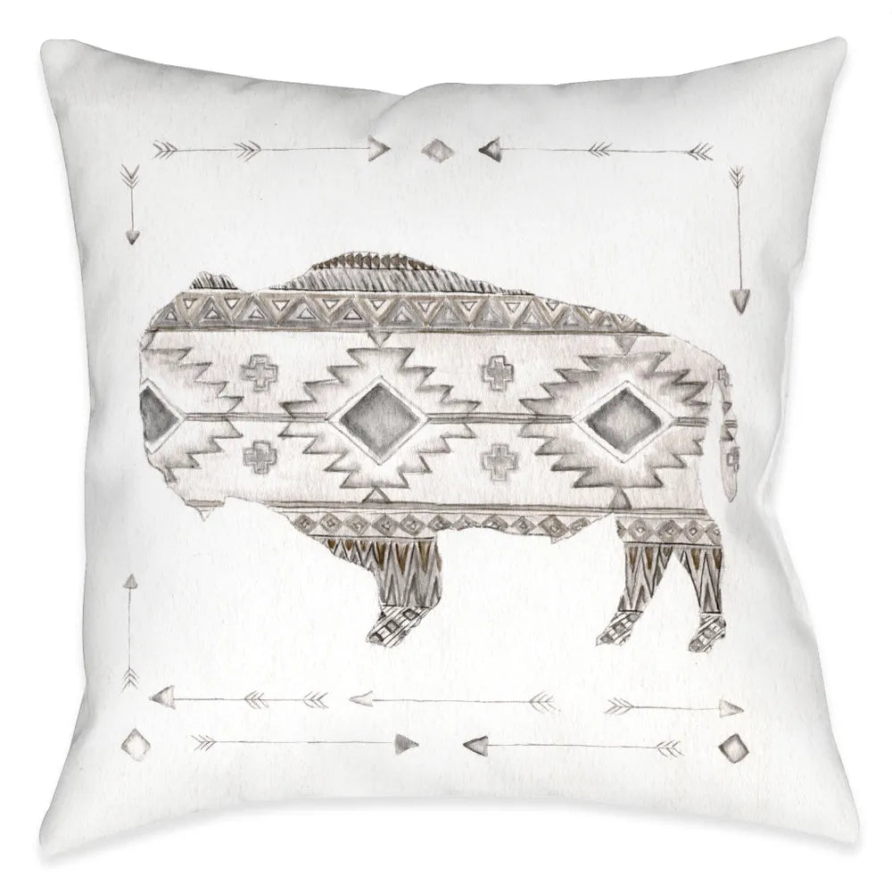 Winter Lodge Bison Outdoor Decorative Pillow