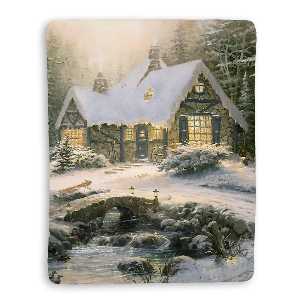 Thomas Kinkade Winter Light Cottage Sherpa Throw Blanket