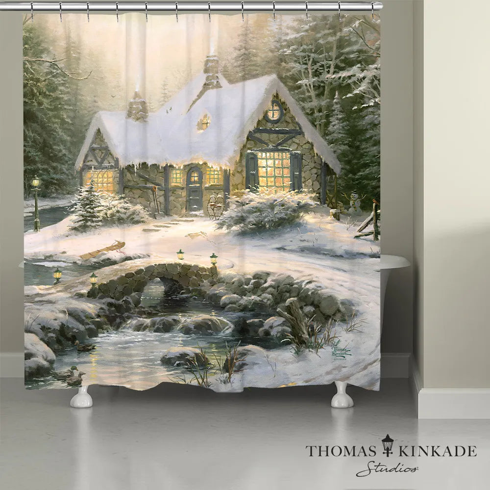 Thomas Kinkade Winter Light Cottage Shower Curtain