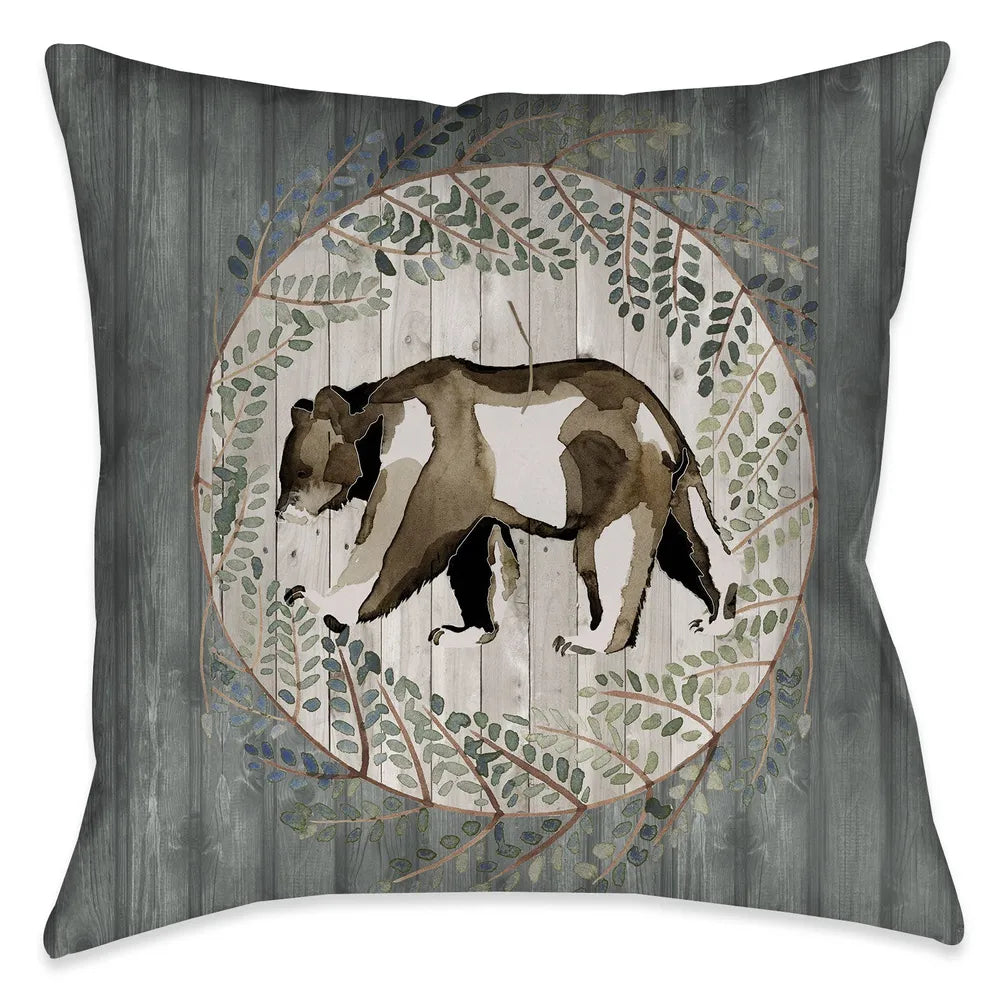 This sophisticated lodge look features a watercolor bear motif with modern design elements over a wooded texture giving it a graphic yet soft appearance. This nature-inspired pillow is sure to suit any one who has a sophisticated appreciation for nature.