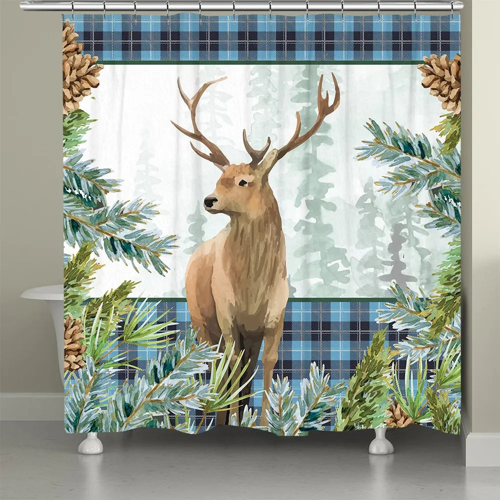 Woodland Christmas Deer Shower Curtain