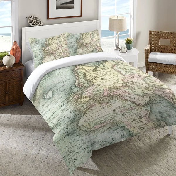 United 2024 States World Map Duvet Cover USA WORLD MAP Quilt Cover Bedding Traveller Bedroom Decor Blue Background