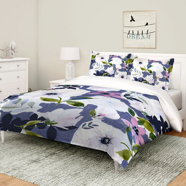 Denim Floral Comforter - Laural Home