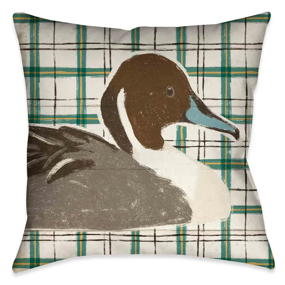 The "Colorful Duck IV Indoor Decorative Pillow" series displays a unique juxtaposition of a hand painted duck profiles against different stylized patterned backgrounds.