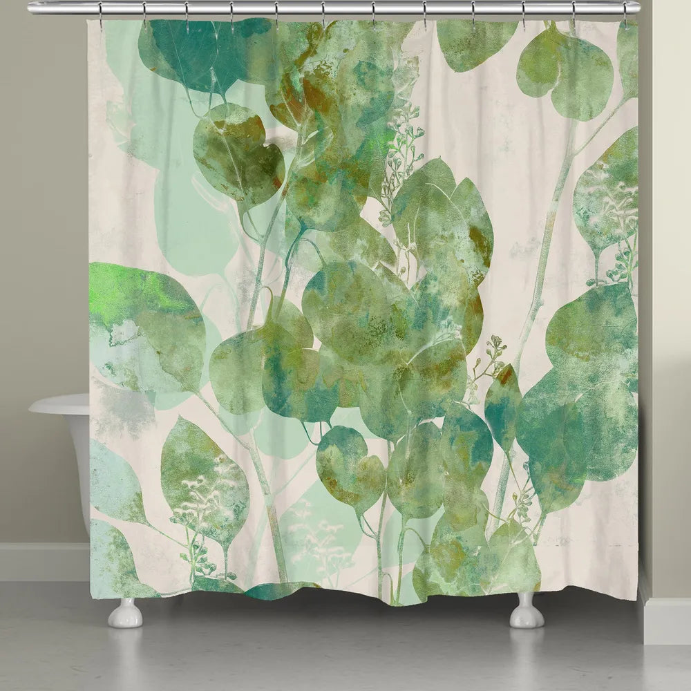 Watercolor Eucalyptus Leaves Shower Curtain