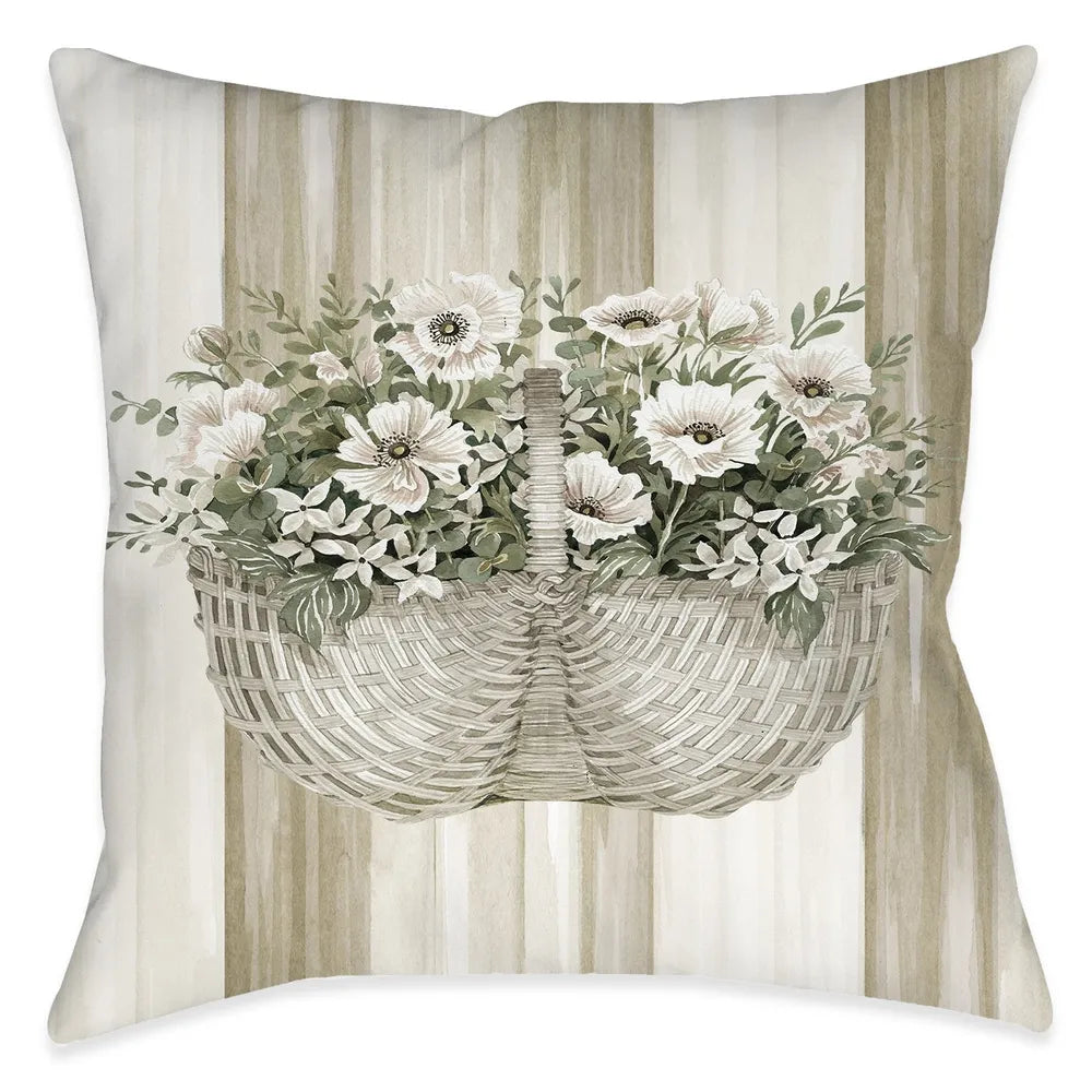 Loving Floral Basket Blooms Outdoor Decorative Pillow