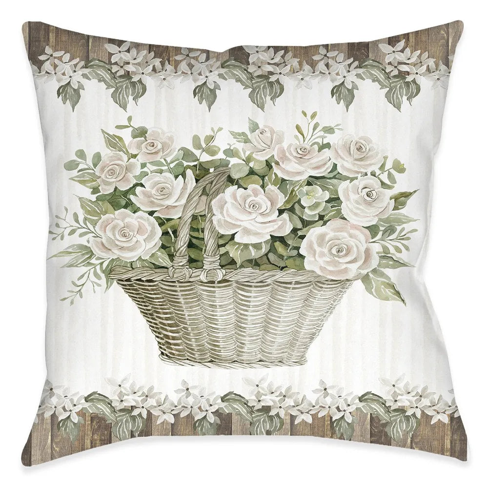 Loving Floral Basket Bouquet Outdoor Decorative Pillow