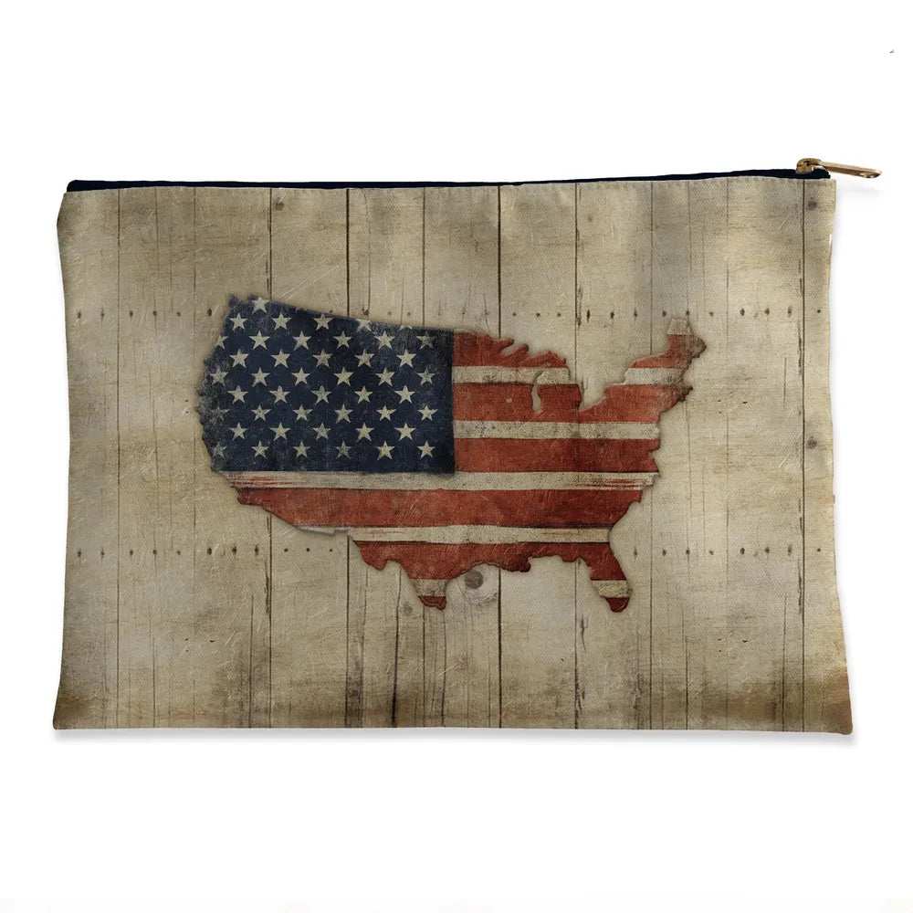 Wooden Flag Flat Accessory Pouch